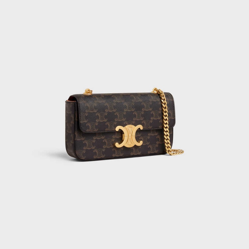 Celine Chain Shoulder Bag Triomphe In Triomphe Kanvas Triomphe Canvas Kahverengi | CL-593114