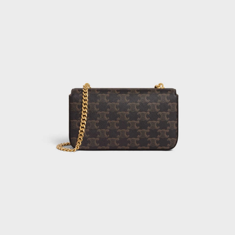 Celine Chain Shoulder Bag Triomphe In Triomphe Kanvas Triomphe Canvas Kahverengi | CL-593114