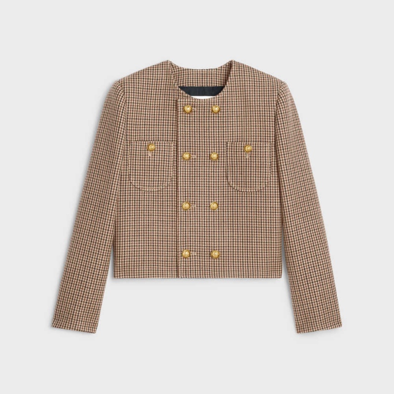 Celine Chelsea In Double Houndstooth Yün Mont Bordo Bej Rengi Siyah | CL-592649