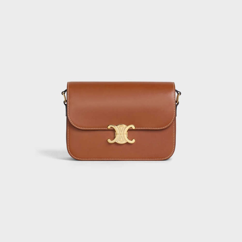 Celine Classique Bag In Natural Calfskin Triomphe Kahverengi | CL-593184