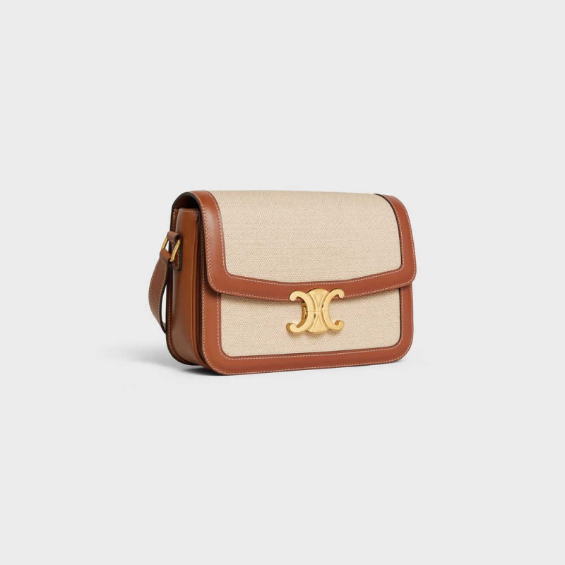 Celine Classique Bag In Tekstil And Calfskin Triomphe Bej Rengi Kahverengi | CL-593180