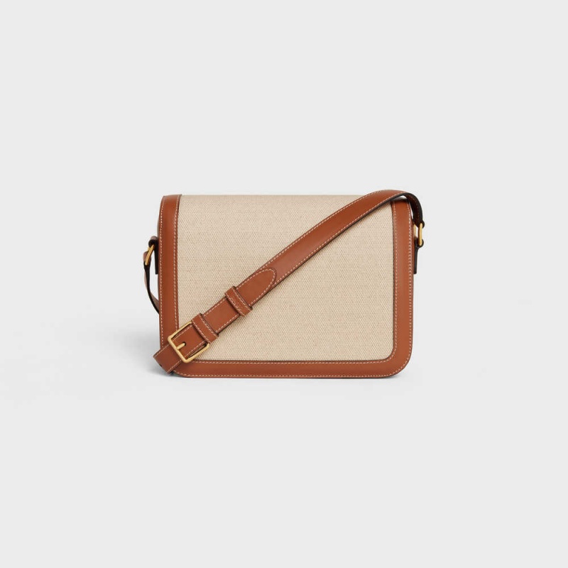 Celine Classique Bag In Tekstil And Calfskin Triomphe Bej Rengi Kahverengi | CL-593180