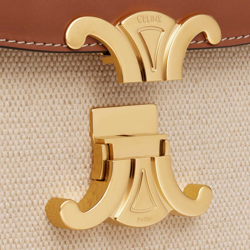 Celine Classique Bag In Tekstil And Calfskin Triomphe Bej Rengi Kahverengi | CL-593180