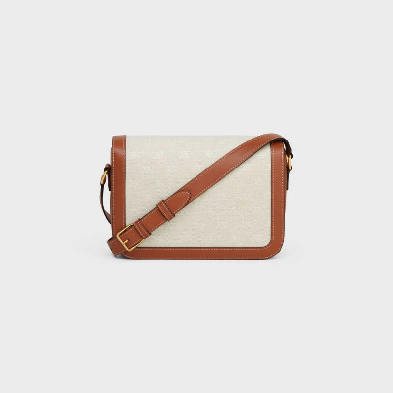 Celine Classique Bag In Tekstil With All-over And Calfskin Triomphe Bej Rengi Kahverengi | CL-593182
