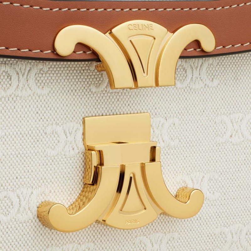 Celine Classique Bag In Tekstil With All-over And Calfskin Triomphe Bej Rengi Kahverengi | CL-593182