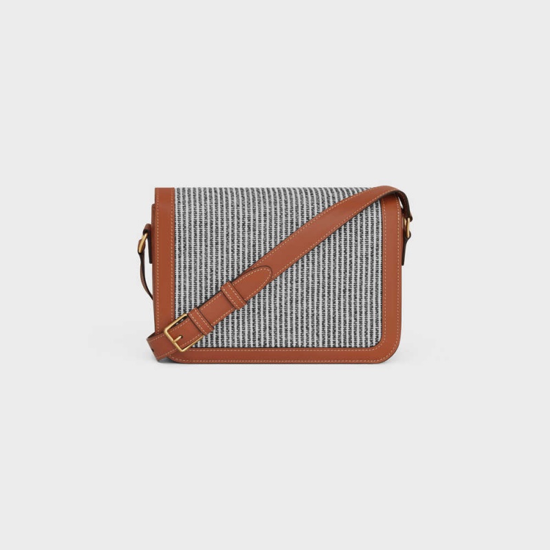 Celine Classique Bag In Çizgili Tekstil And Calfskin Triomphe Koyu Gri | CL-593179