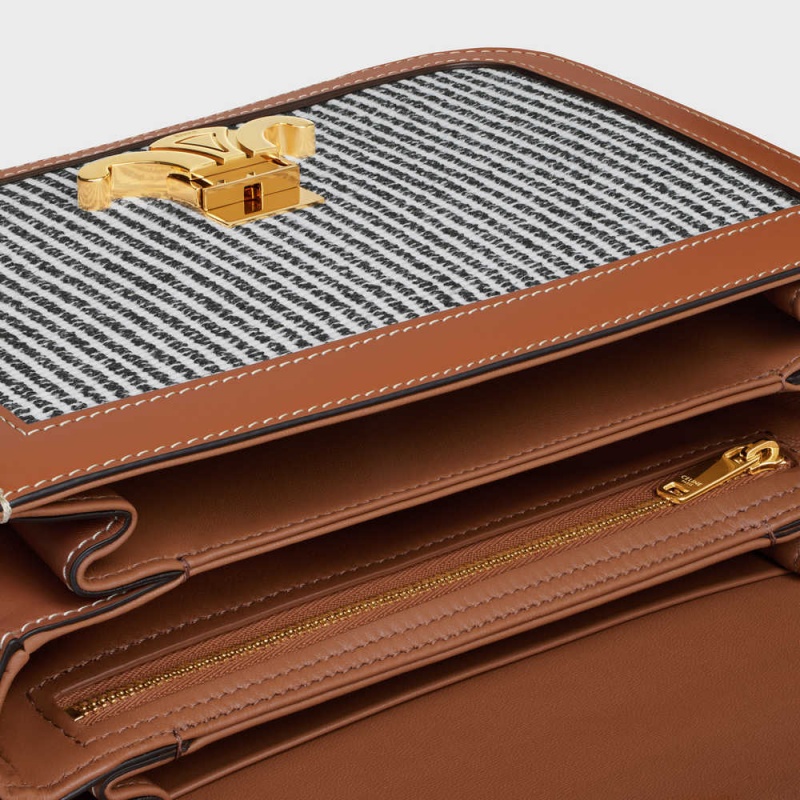 Celine Classique Bag In Çizgili Tekstil And Calfskin Triomphe Koyu Gri | CL-593179