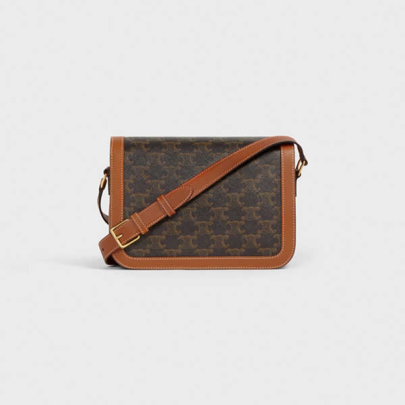Celine Classique Triomphe Bag In And Calfskin Triomphe Canvas Kahverengi | CL-593108