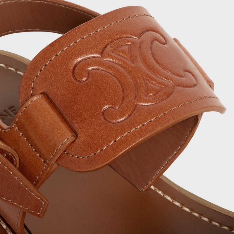 Celine Clea Triomphe In Calfskin - Vegetal Tanning Sandalet Kahverengi | CL-592570