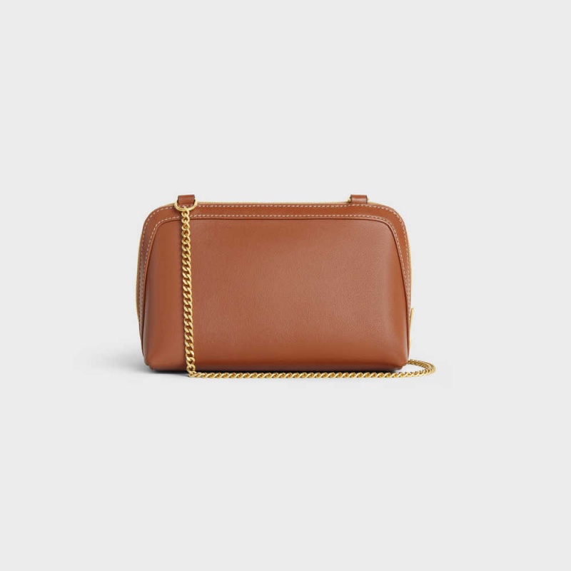 Celine Clutch On Chain Cuir Triomphe In Smooth Calfskin Mini Çanta Kahverengi | CL-593033