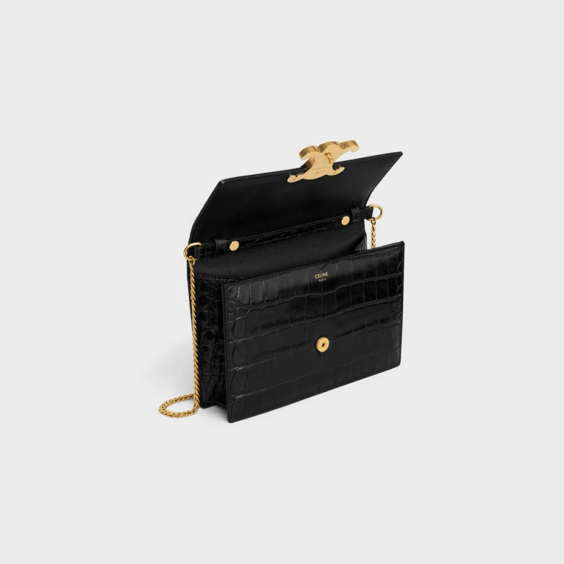 Celine Clutch Soir Triomphe In Niloticus Crocodile Mini Çanta Siyah | CL-593020