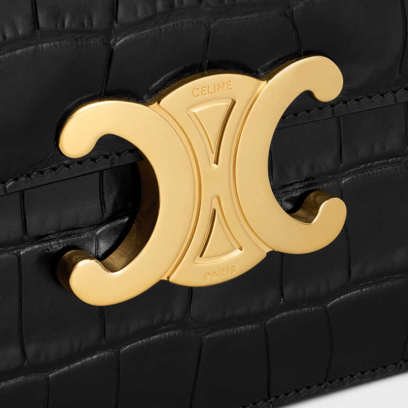 Celine Clutch Soir Triomphe In Niloticus Crocodile Mini Çanta Siyah | CL-593020