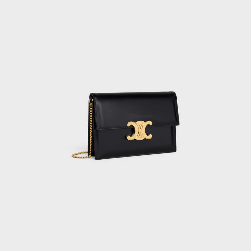 Celine Clutch Soir Triomphe In Shiny Calfskin Mini Çanta Siyah | CL-593019