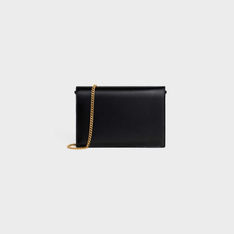 Celine Clutch Soir Triomphe In Shiny Calfskin Mini Çanta Siyah | CL-593019