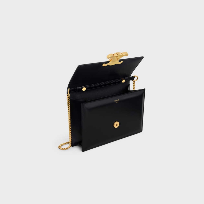 Celine Clutch Soir Triomphe In Shiny Calfskin Mini Çanta Siyah | CL-593019