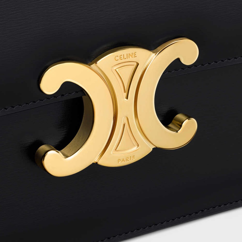 Celine Clutch Soir Triomphe In Shiny Calfskin Mini Çanta Siyah | CL-593019