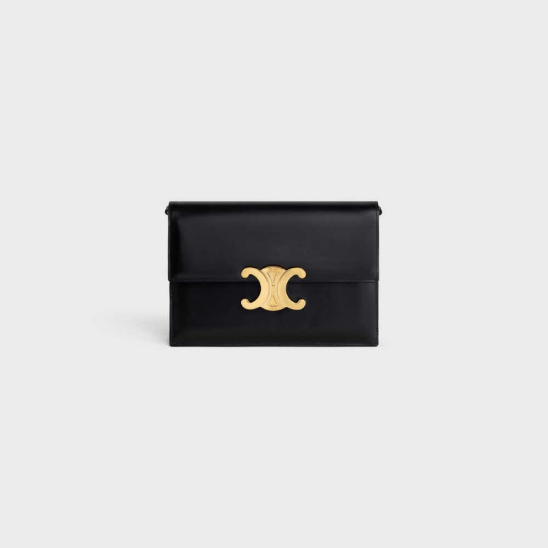 Celine Clutch Soir Triomphe In Shiny Calfskin Mini Çanta Siyah | CL-593019