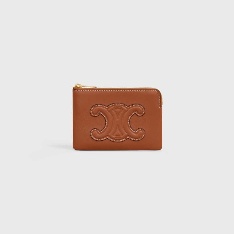 Celine Coand Card Pouch Cuir Triomphe Smooth Calfskin Kartlık Kahverengi | CL-592951