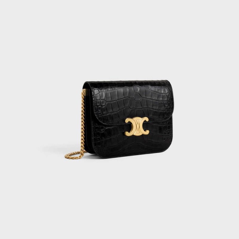 Celine College Bag In Niloticus Crocodile Triomphe Siyah | CL-593170