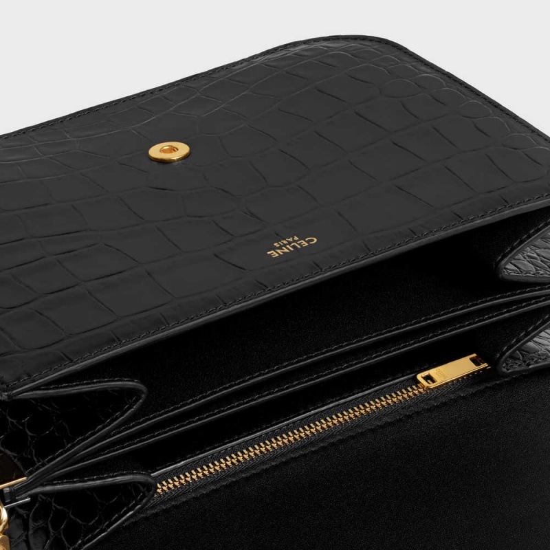Celine College Bag In Niloticus Crocodile Triomphe Siyah | CL-593170