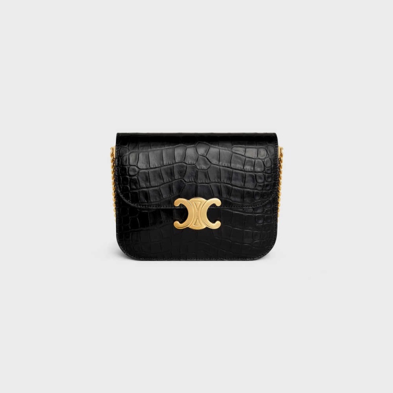 Celine College Bag In Niloticus Crocodile Triomphe Siyah | CL-593170