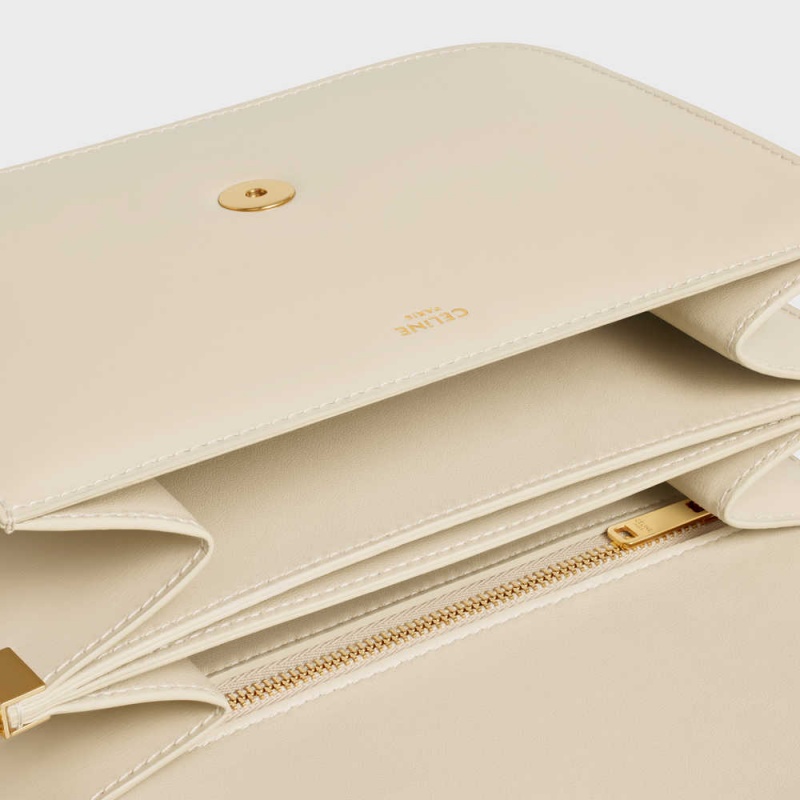 Celine College Bag In Shiny Calfskin Triomphe Bej Rengi | CL-593169