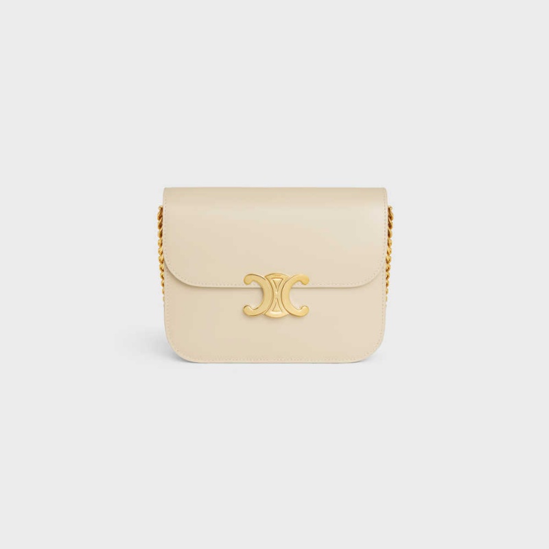 Celine College Bag In Shiny Calfskin Triomphe Bej Rengi | CL-593169