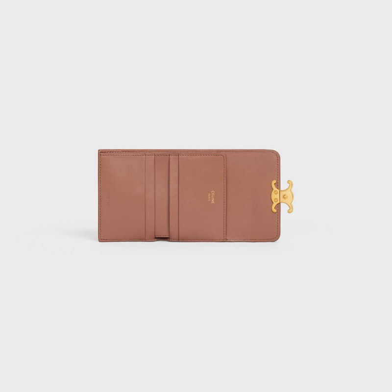 Celine Compact With Coin Triomphe In Shiny Calfskin Cüzdan Kahverengi | CL-592982