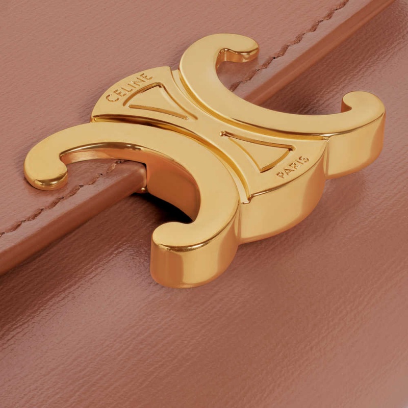 Celine Compact With Coin Triomphe In Shiny Calfskin Cüzdan Kahverengi | CL-592982