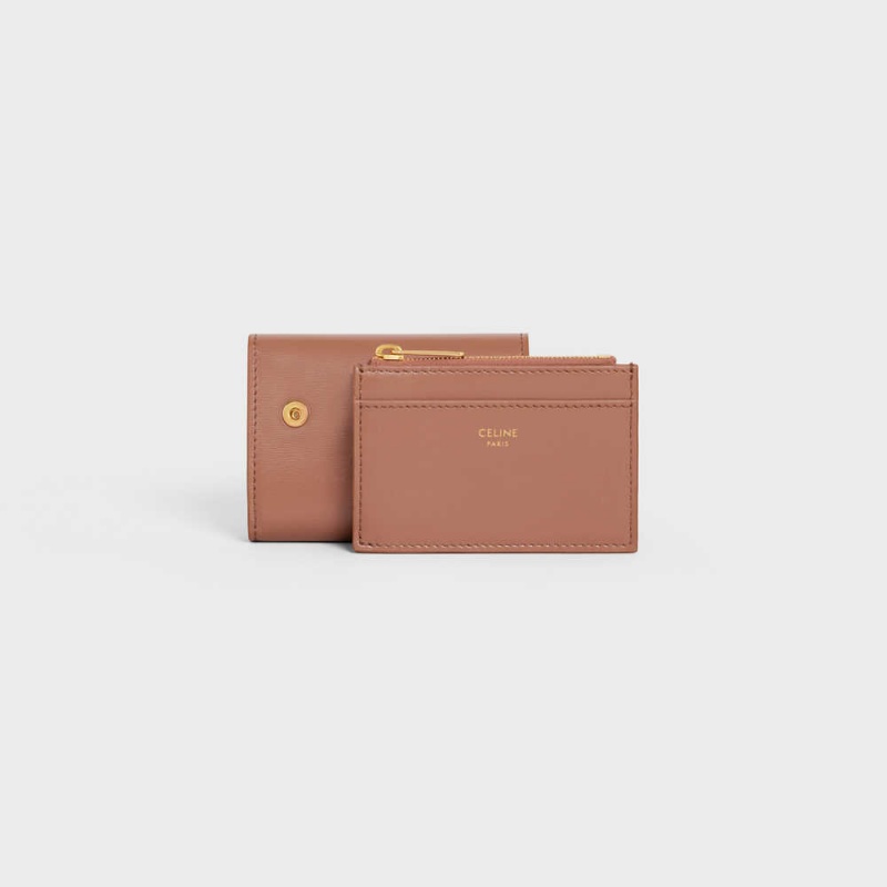 Celine Compact With Coin Triomphe In Shiny Calfskin Cüzdan Kahverengi | CL-592982