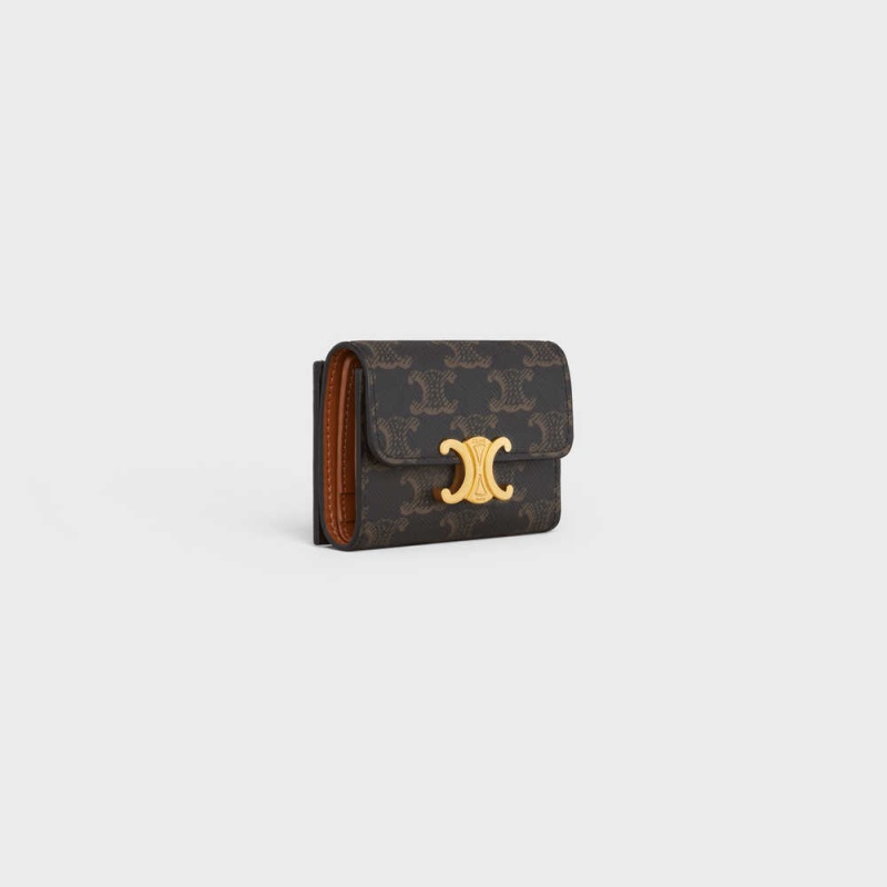 Celine Compact With Coin Triomphe In Triomphe Kanvas Cüzdan Kahverengi | CL-592980