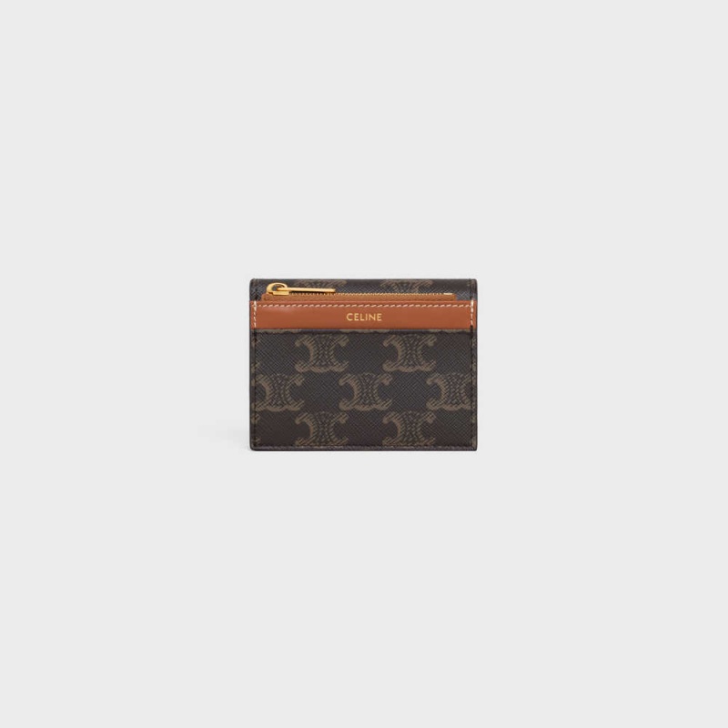 Celine Compact With Coin Triomphe In Triomphe Kanvas Cüzdan Kahverengi | CL-592980
