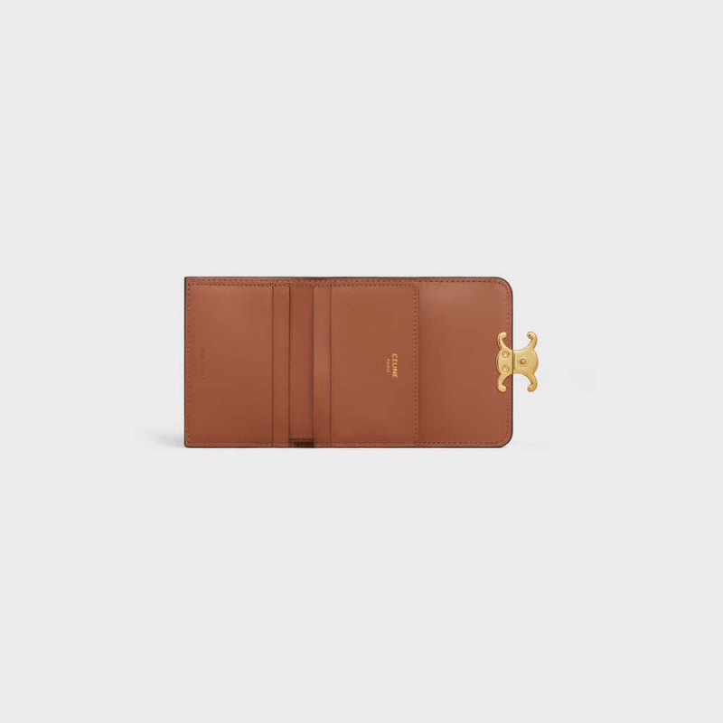 Celine Compact With Coin Triomphe In Triomphe Kanvas Cüzdan Kahverengi | CL-592980