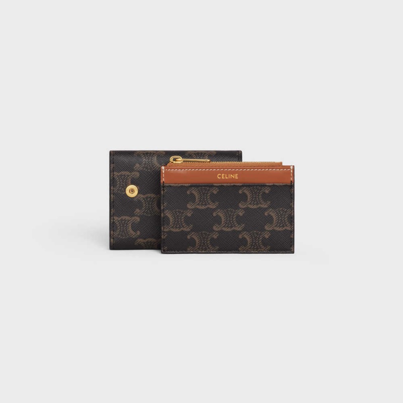 Celine Compact With Coin Triomphe In Triomphe Kanvas Cüzdan Kahverengi | CL-592980