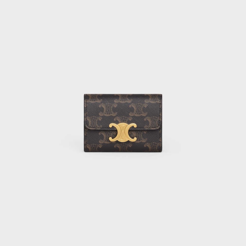 Celine Compact With Coin Triomphe In Triomphe Kanvas Cüzdan Kahverengi | CL-592980