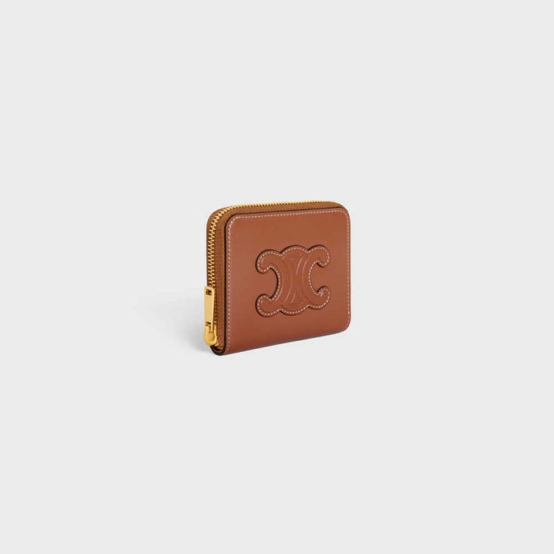 Celine Compact Zipped Cuir Triomphe In Smooth Calfskin Cüzdan Kahverengi | CL-592998
