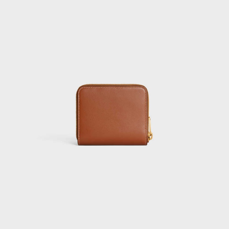 Celine Compact Zipped Cuir Triomphe In Smooth Calfskin Cüzdan Kahverengi | CL-592998