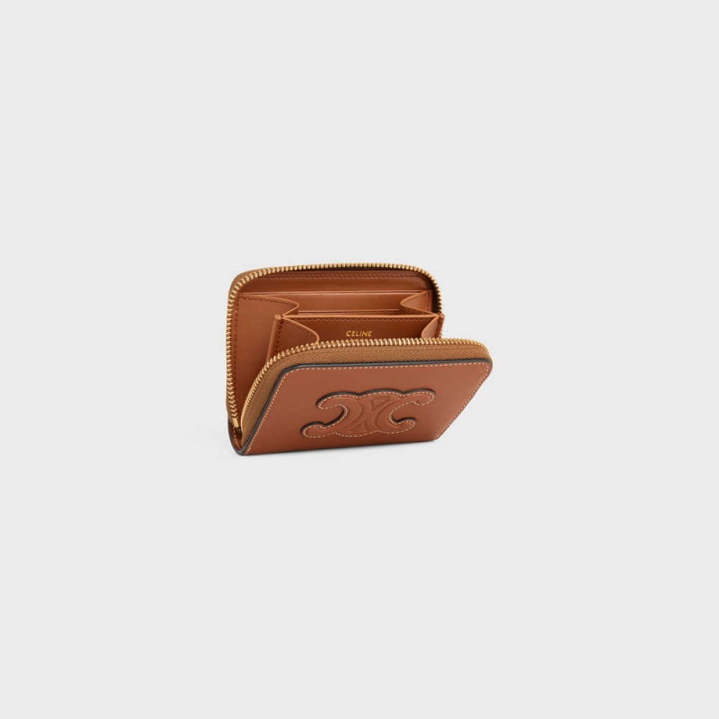Celine Compact Zipped Cuir Triomphe In Smooth Calfskin Cüzdan Kahverengi | CL-592998