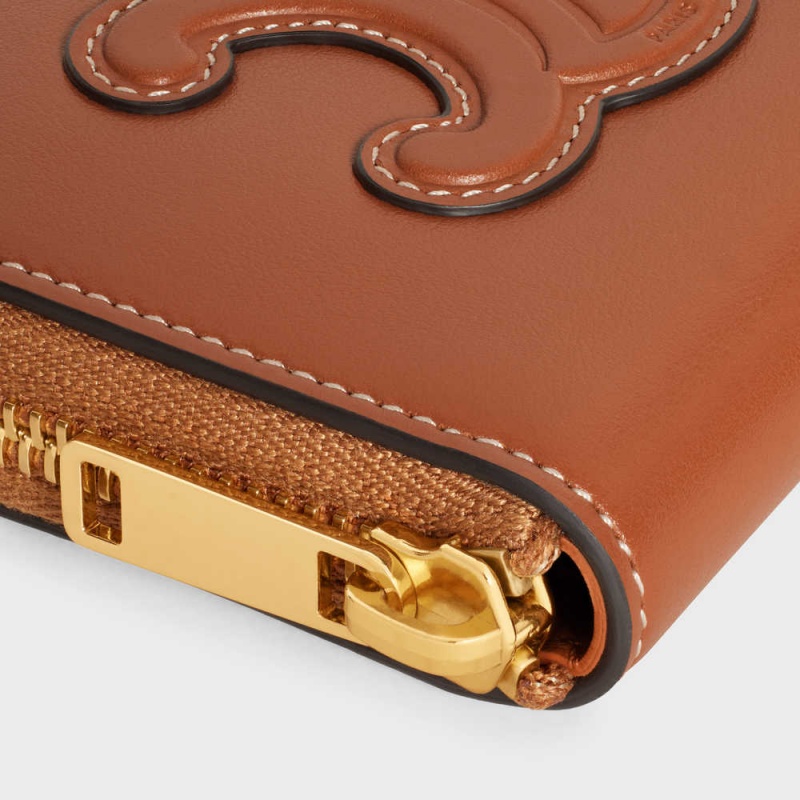 Celine Compact Zipped Cuir Triomphe In Smooth Calfskin Cüzdan Kahverengi | CL-592998