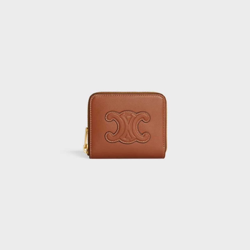 Celine Compact Zipped Cuir Triomphe In Smooth Calfskin Cüzdan Kahverengi | CL-592998