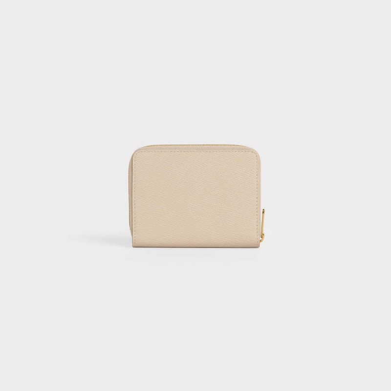 Celine Compact Zipped In Grained Calfskin Cüzdan Bej Rengi | CL-592999