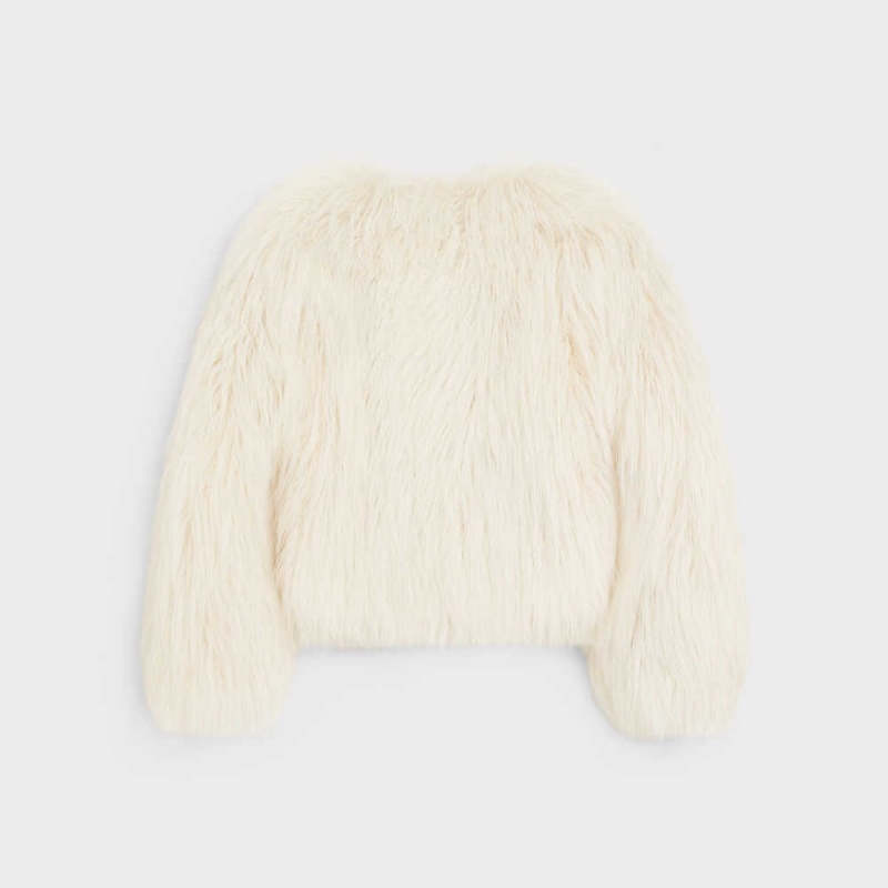 Celine Crew Neck In Long Goat Hair Leather Bej Rengi | CL-592609