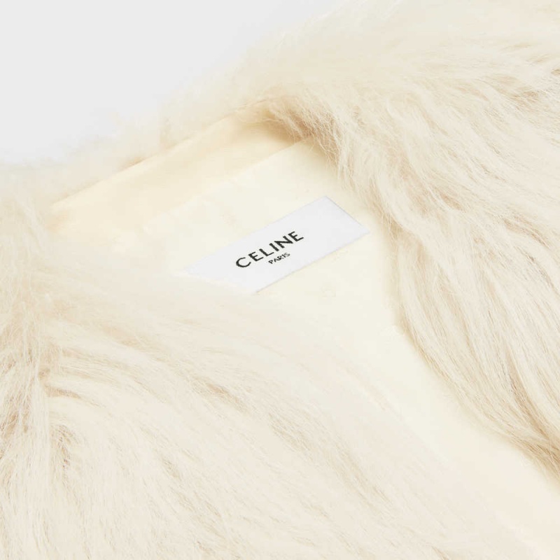 Celine Crew Neck In Long Goat Hair Leather Bej Rengi | CL-592609