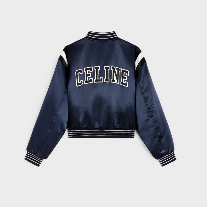 Celine Cropped Bomber In Thick Satin Mont Lacivert | CL-592681