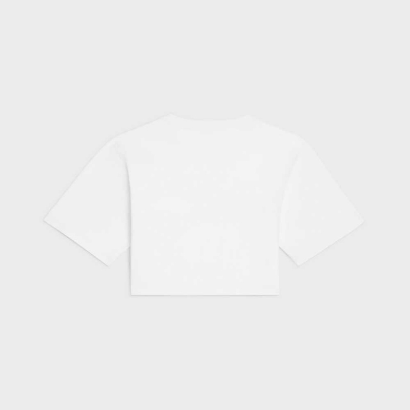 Celine Cropped In Pamuklu Jersey T-shirt Beyaz | CL-592791