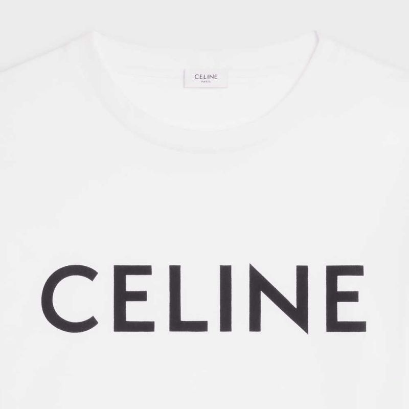 Celine Cropped In Pamuklu Jersey T-shirt Beyaz | CL-592791