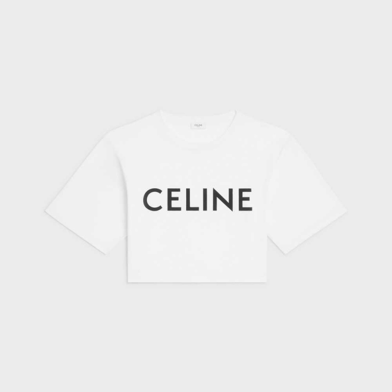 Celine Cropped In Pamuklu Jersey T-shirt Beyaz | CL-592791