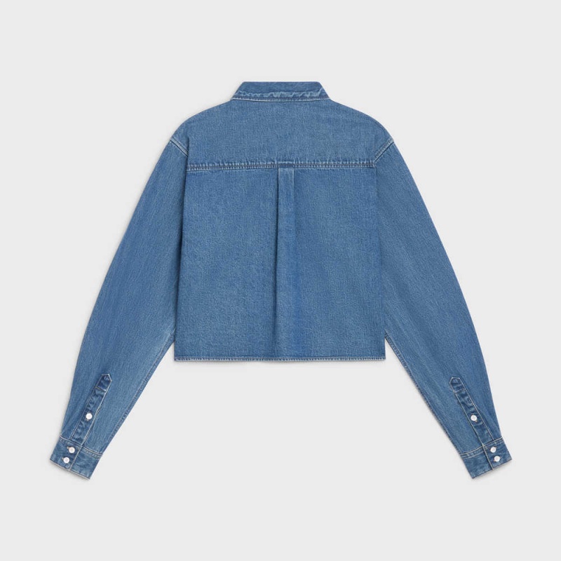 Celine Cropped In Union Ocean Wash Denim Gömlek Açık Mavi | CL-592822