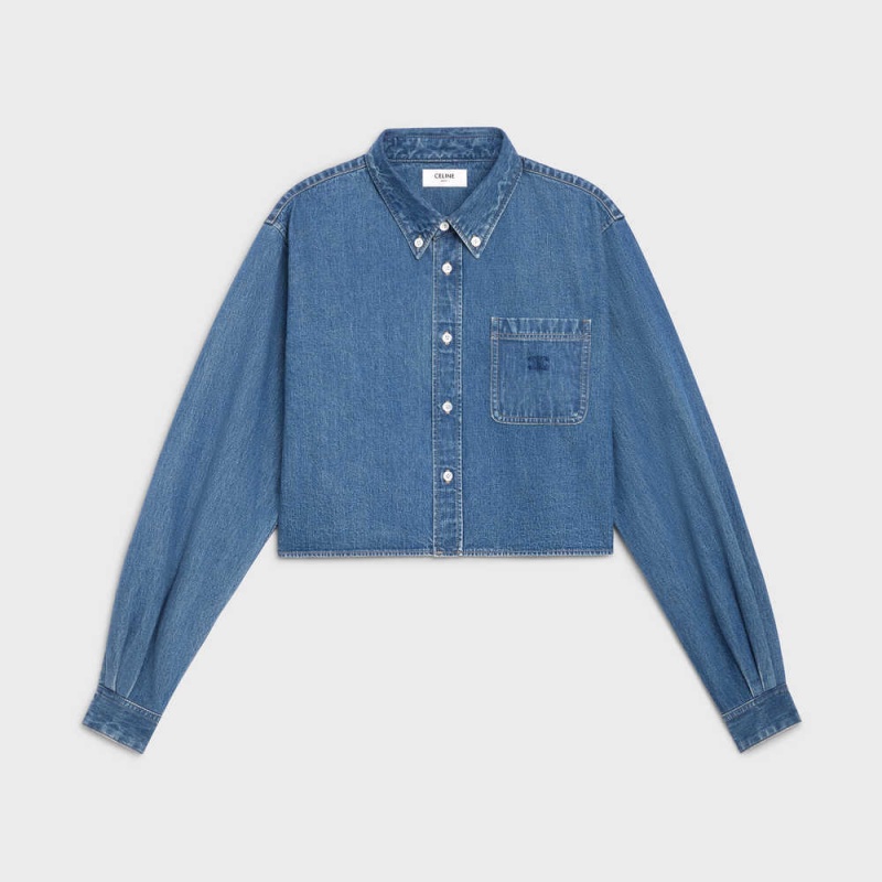 Celine Cropped In Union Ocean Wash Denim Gömlek Açık Mavi | CL-592822