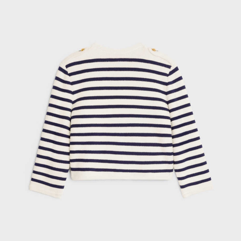 Celine Cropped MarinièRe Cardigan In Yün Triko Krema Siyah | CL-592696